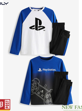 现货 NEXT男童纯棉家居服 秋季PlayStation儿童睡衣2套装 10-15岁