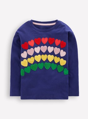 代购MiniBoden儿童长袖T恤 26春季女童蓝色爱心纯棉打底衫 2-10岁