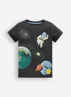 代购 MiniBoden儿童夜光短袖T恤 26春夏季男童灰色星际纯棉半袖衫