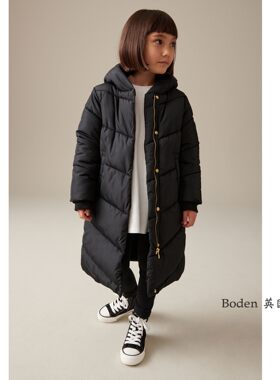 代购NEXT儿童棉大衣 2025冬季大女童黑色连帽保暖加厚棉服 3-16岁