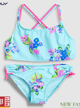 现货N*XT儿童比基尼分体泳衣 夏大女童水綠色花卉温泉泳衣2件 4-8