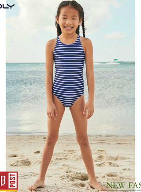 现货速发！NEXT儿童连体泳衣 夏季大童蓝白条纹女孩温泉泳装 13岁