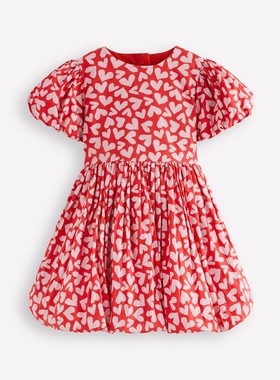 代购 MiniBoden女童连衣裙 26春夏季红色心泡泡短袖儿童裙 2-12岁