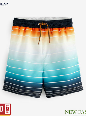现货 NEXT儿童速干沙滩裤泳裤 夏季蓝橙条纹男童游泳短裤13/14岁