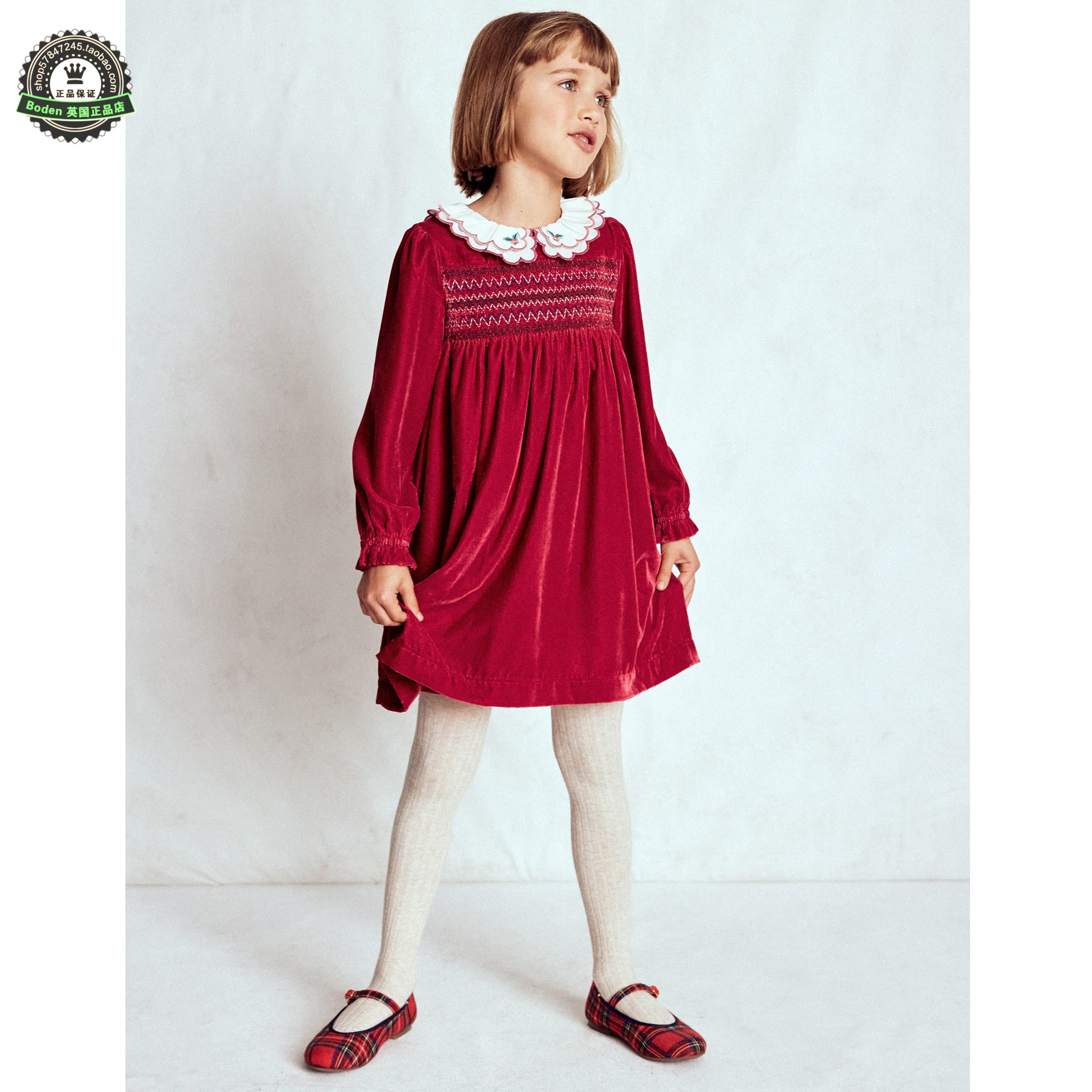 代购 MiniBoden圣诞节儿童连衣裙 25秋女童红色派对礼服裙 2-10岁