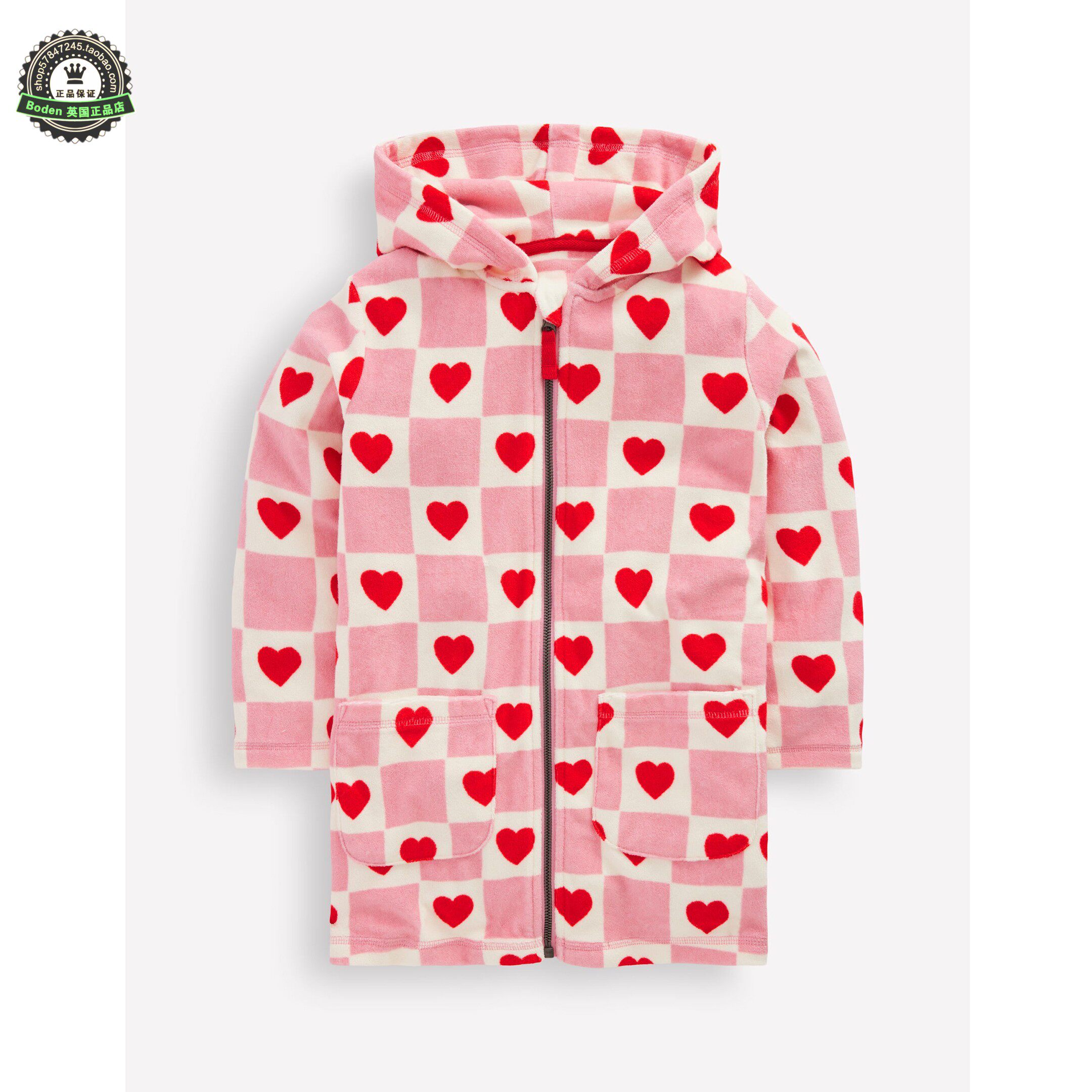 代购MiniBoden儿童泳袍 26春夏季女童粉色毛巾料游泳专用柔软浴袍