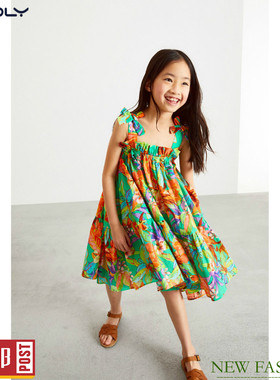 现货NEXT女童纯棉沙滩裙 夏季海军蓝碎花儿童吊带连衣裙(12-13岁)