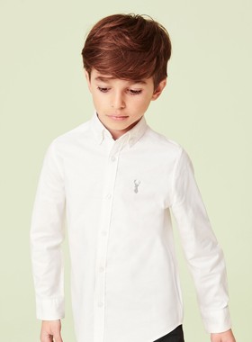 代购NEXT儿童长袖衬衣 26春夏季男童白色棉弹舒适牛津衬衫 3-16岁