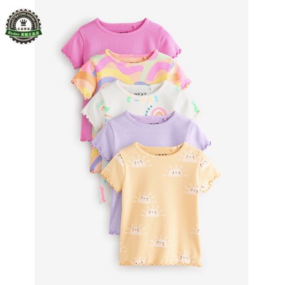 代购 NEXT儿童短袖T恤 25夏季女童彩虹罗纹半袖上衣5件装 3月-7岁