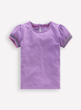 代购MiniBoden儿童短袖T恤 26夏季女童紫色泡泡袖纯棉内搭 2-14岁