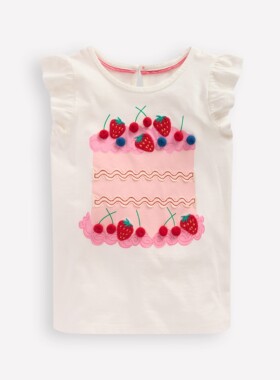 代购MiniBoden儿童飞袖T恤 25夏女童象牙蛋糕纯棉小衫上衣 2-14岁