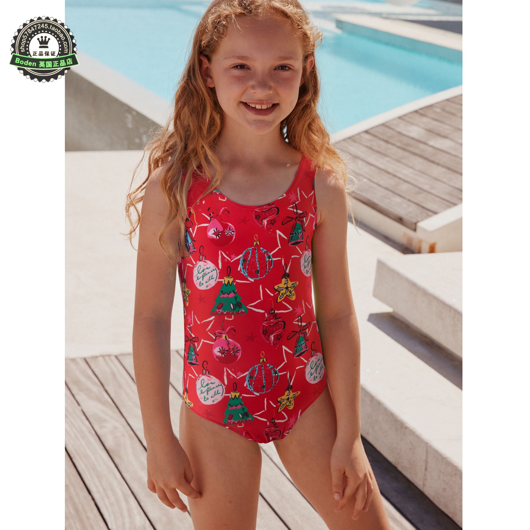代购 NEXT圣诞节儿童连体泳衣 26春夏季小女童红色卡通泳装 3-8岁