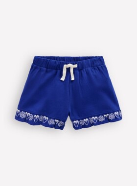 代购 MiniBoden儿童短裤 25夏季女童蓝色刺绣荷叶边休闲裤 2-12岁