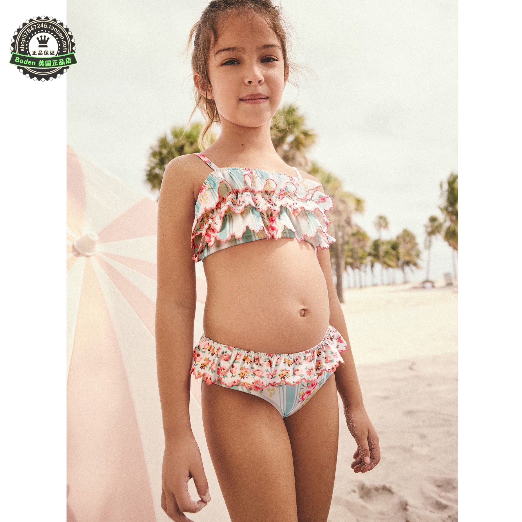 代购NEXT儿童泳衣 2025夏季女童粉橙色塔式比基尼分体泳装 3-16岁