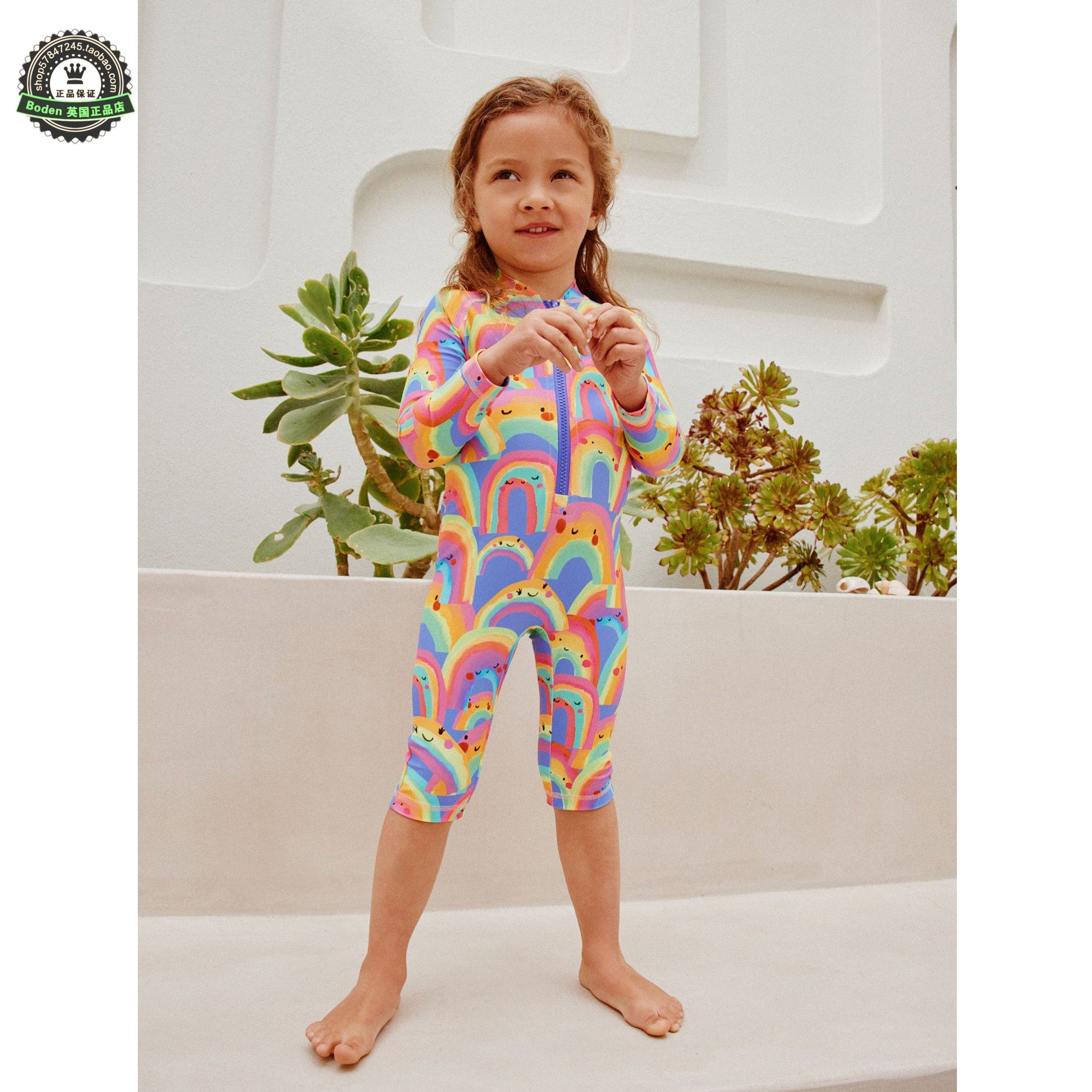 代购 NEXT儿童连体泳衣 25夏季女童紫色彩虹长袖防晒泳装 3月-7岁