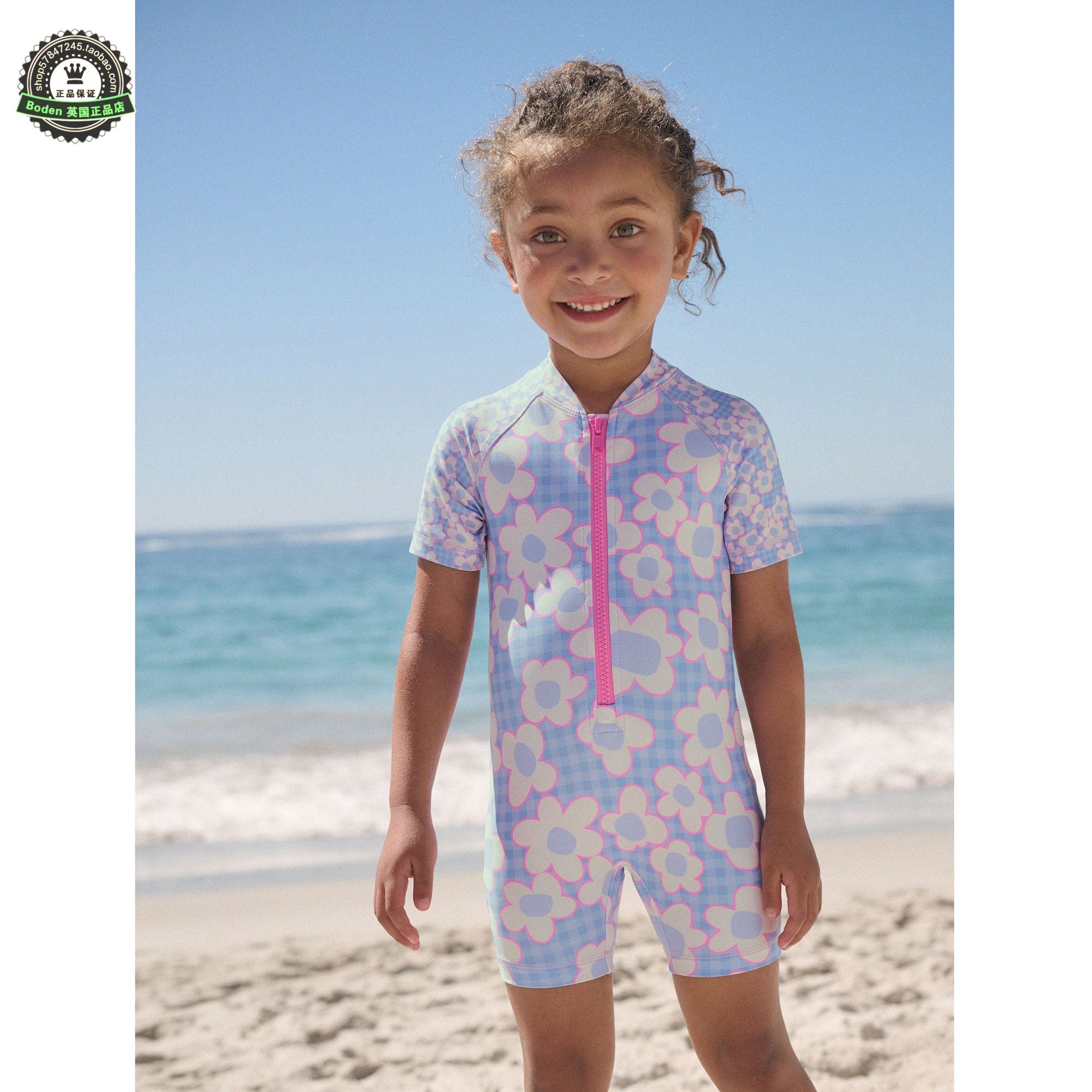 代购 NEXT儿童连体泳衣 26夏季女童蓝色印花短袖防晒泳装 3月-7岁