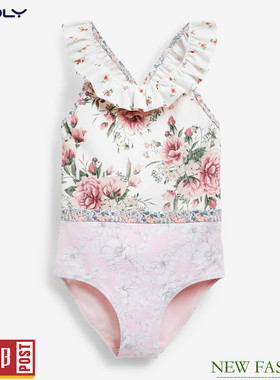 现货NEXT女童连体泳衣2022夏女孩粉色小裙摆儿童温泉泳装 7-13岁