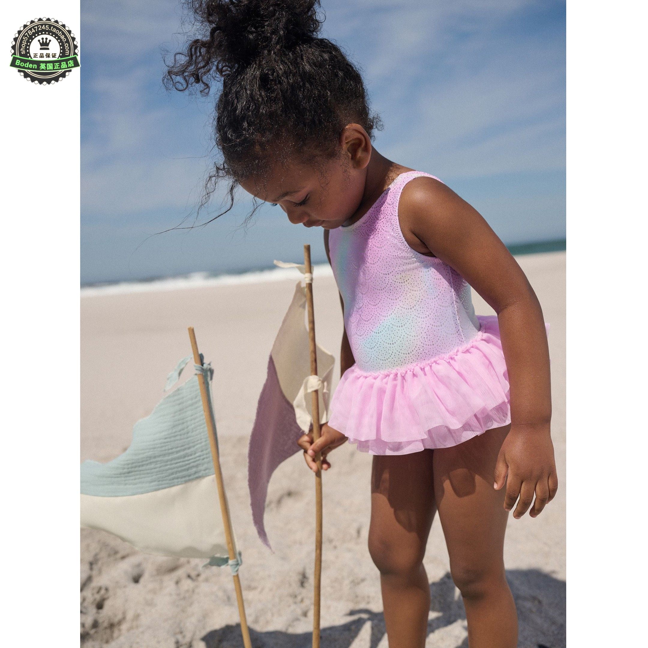 代购 NEXT儿童连体泳衣 26夏季女童粉色箔纸裙式宝宝泳装 3月-7岁