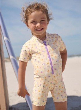 代购 NEXT儿童连体泳衣 26夏季女童黄色方格短袖防晒泳装 3月-7岁