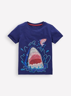 代购MiniBoden儿童短袖T恤 26夏季男童蓝龟鲨鱼纯棉半袖衫 2-12岁