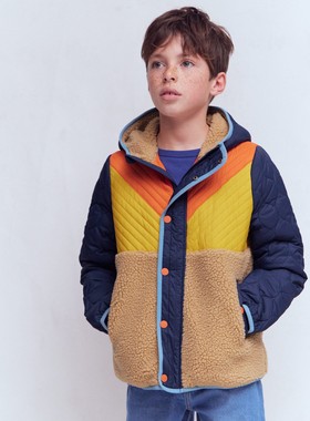 代购 MiniBoden儿童抓绒夹克 26春秋男童蓝黄色保暖棉外套 2-14岁