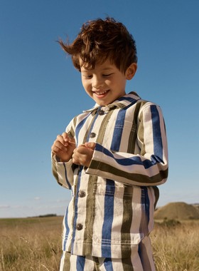 代购 MiniBoden儿童牛仔夹克 26春秋季男童蓝绿色条纹外套 2-14岁