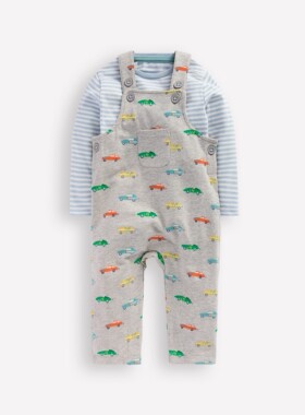 代购MiniBoden宝宝工装裤套装 26春婴儿长袖T恤+灰色背带裤 0-3岁