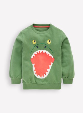 代购MiniBoden儿童运动衫 26春秋小男童绿色3D恐龙圆领卫衣 2-8岁