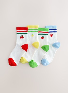 代购 NEXT儿童袜子 26春季女童白色罗纹无骨中筒踝袜 运动袜4双装