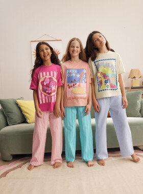 代购NEXT儿童短袖睡衣 26春夏女童粉/橙色纯棉家居服3套装 3-16岁