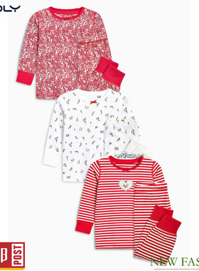 现货 NXT女童纯棉秋衣裤 小童宝宝红色爱心家居服睡衣3套1.5-2Y