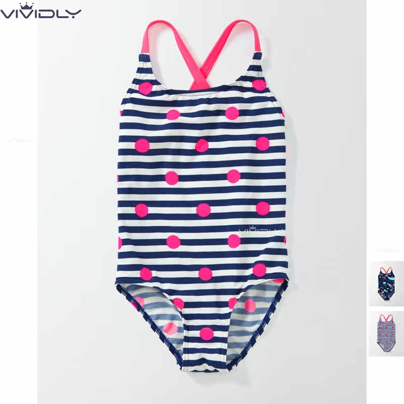 现货MiniBoden女童连体泳衣 春夏条纹波点小童温泉泳衣 包邮6-7岁