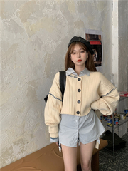 Super thin irregular design sweater + loose shirt suit