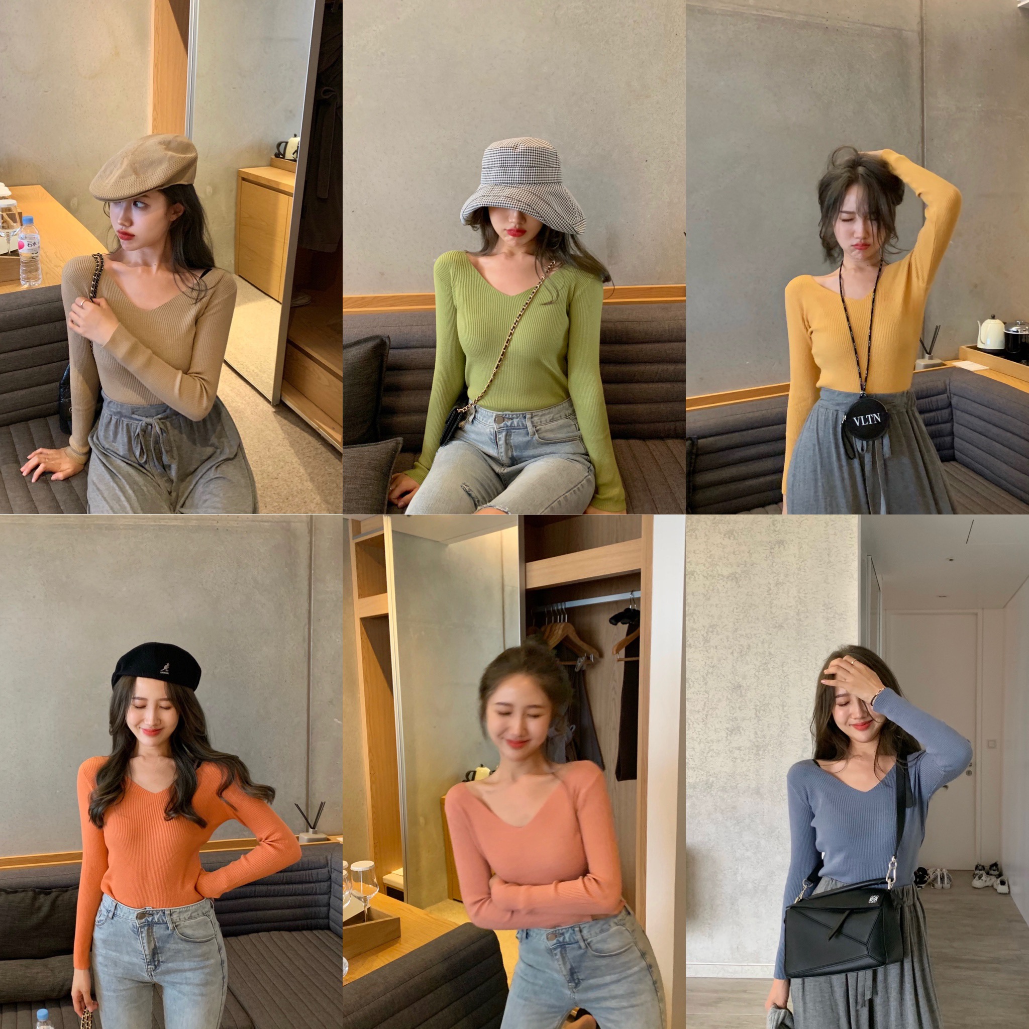 Real-time 19ss new color series long sleeve V-collar skinny knitted jacket