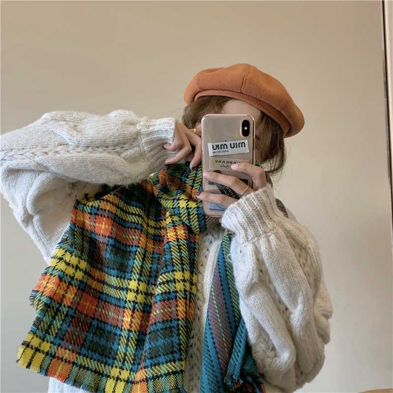 Real picture classic Plaid Scarf women's winter thickened warm shawl dual purpose versatile neckband