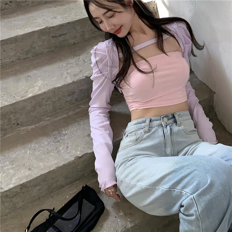 Real shot sexy bottomed Tank Top Top Top Top + Pink & soft raglan sleeve cardigan & amp; shoulder jacket