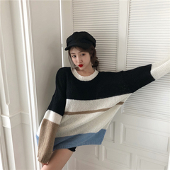 Real shot chic cover up thin loose knit top early autumn Korean casual Pullover