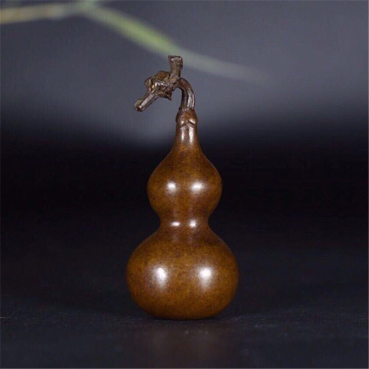 实心纯铜手工仿古紫铜包浆茶宠小物件葫芦案头把玩件盖置茶道摆件