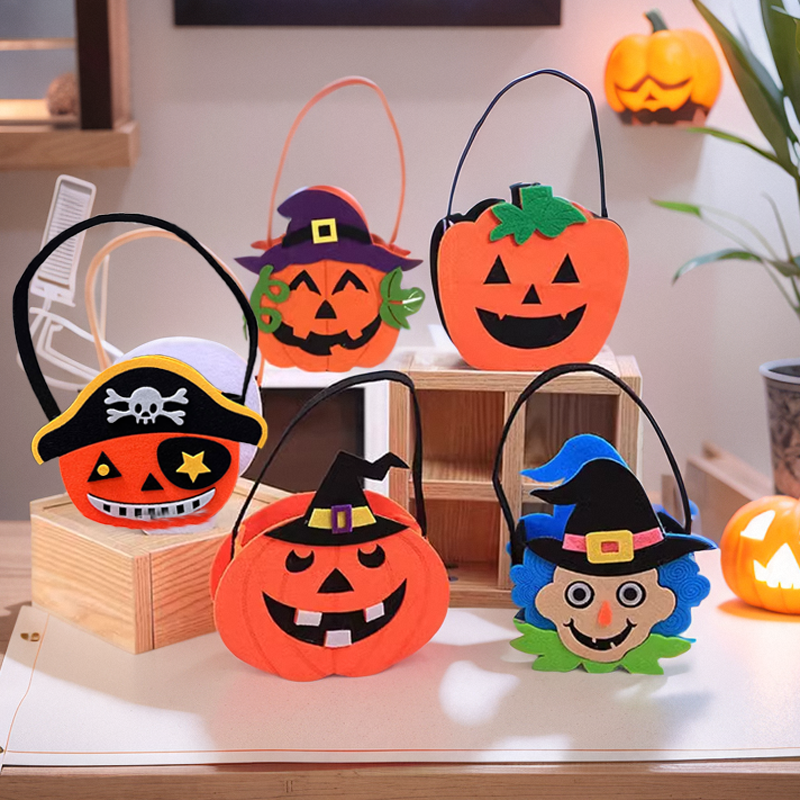 万圣节手提南瓜糖果袋 可爱儿童无纺布讨糖袋子鬼节南瓜装饰道具