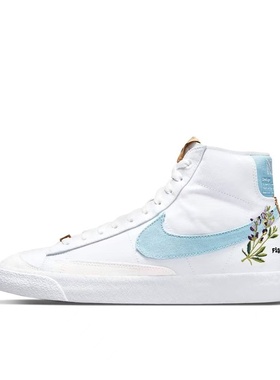 Nike Blazer '77 DC9265-100刺绣花卉中帮板鞋女款白蓝河南LL仓