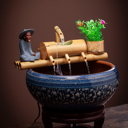 养鱼鱼缸过滤器竹子流水