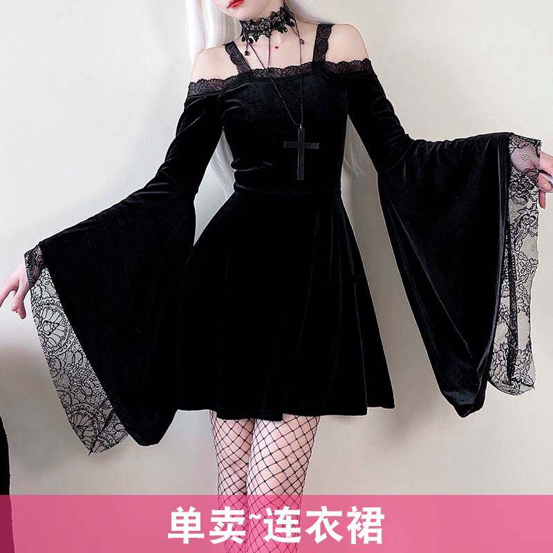 朋克风暗黑网纱连衣裙山本冷淡风哥特小恶魔女软妹万圣节服装性感