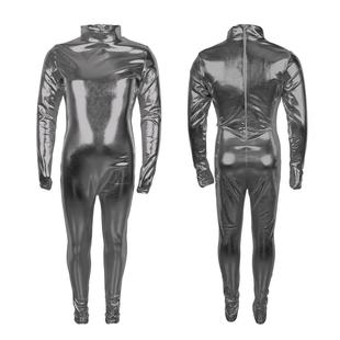 跨境新品紧身连体衣半包平手平脚zentai烫金漆皮纯色胶衣舞台表演