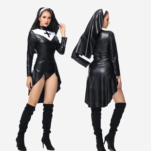 costume 万圣节皮质修女服装 Nun 朋克修女装 COS服制服现货 PU皮款