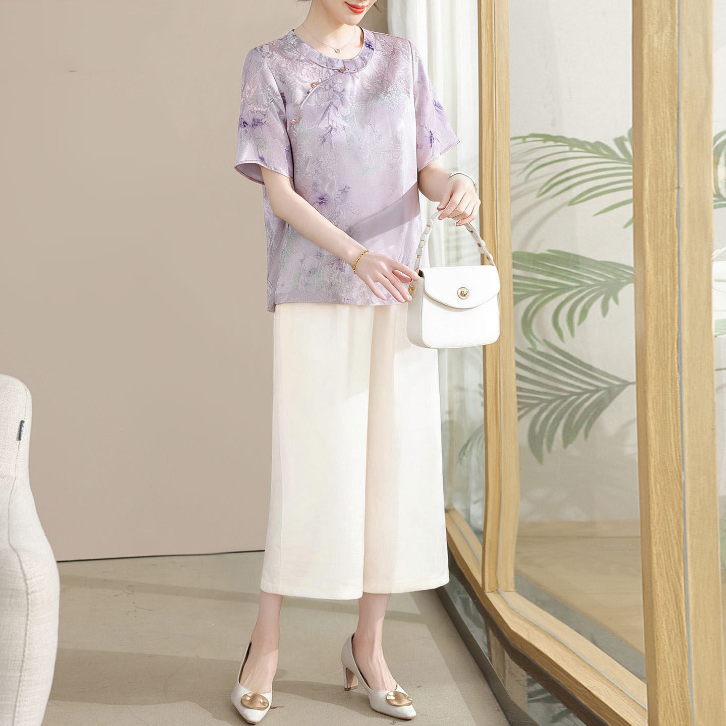 小个子妈妈夏装套装中老年女夏季