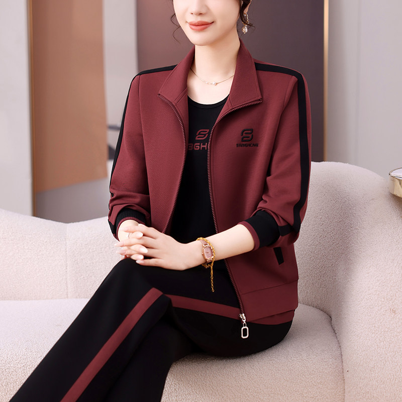 秋季中老年女装宽松显瘦三件套装