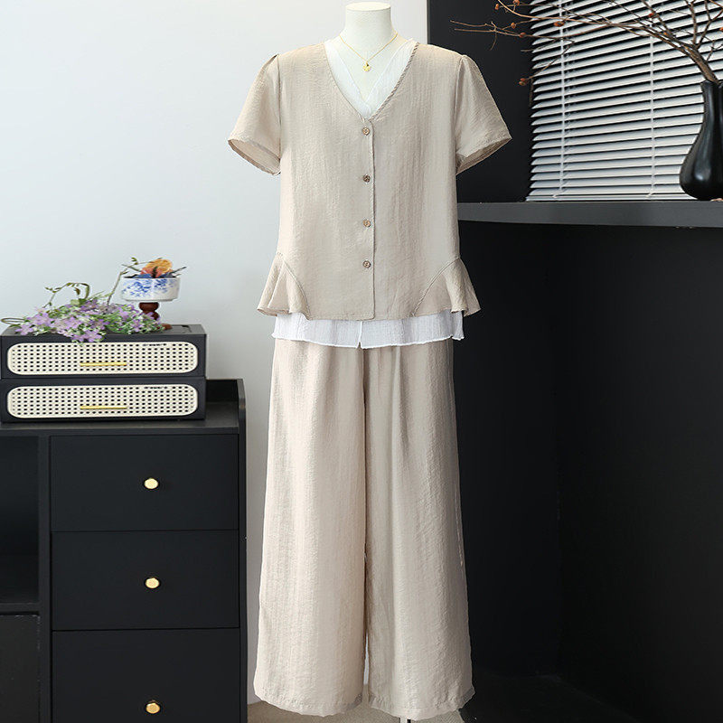 夏季短袖上衣服阔腿裤两件套