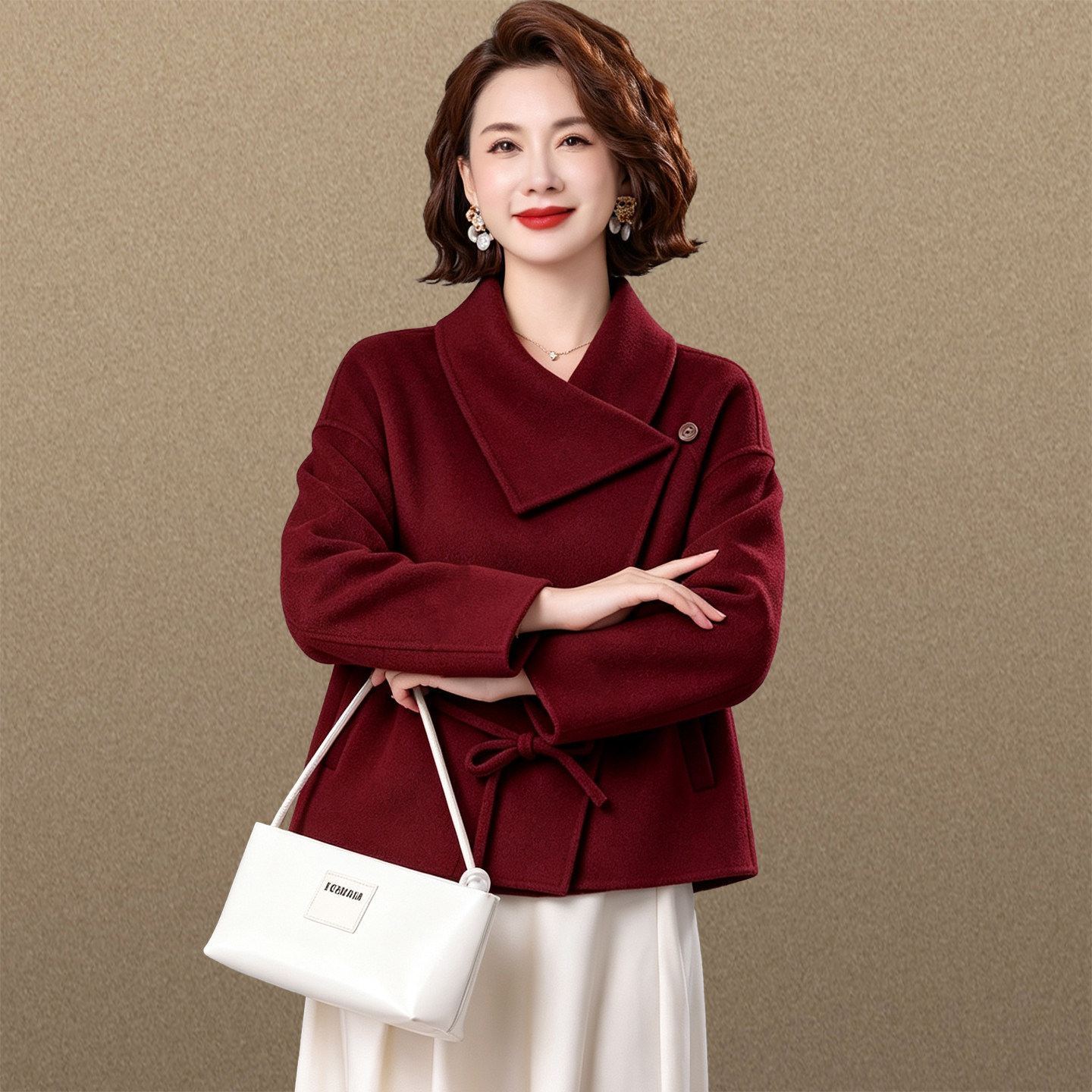 中年妈妈秋装毛呢外套2026新款