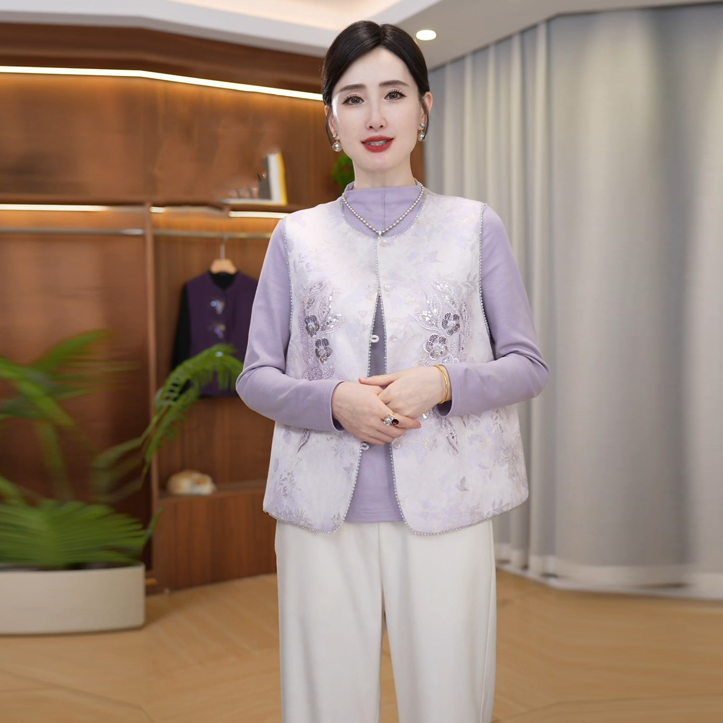 刺绣提花百搭春款女士马甲套装