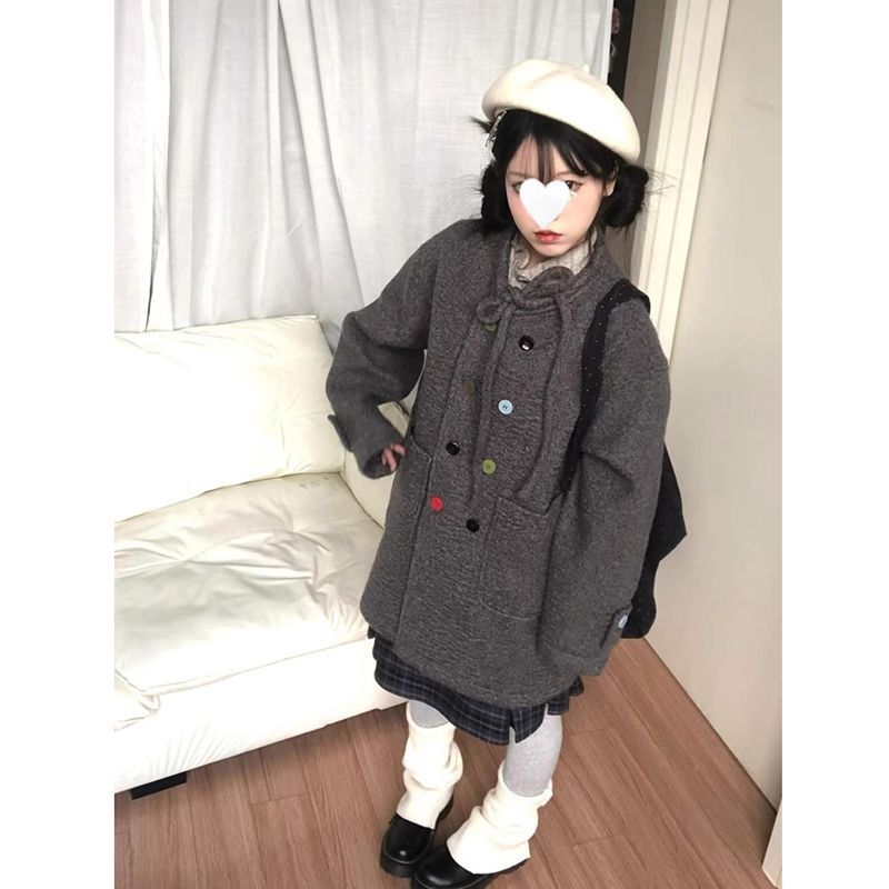 英伦复古学院加厚深冬独特宽松呢子大衣女2025新款毛呢外套中长款